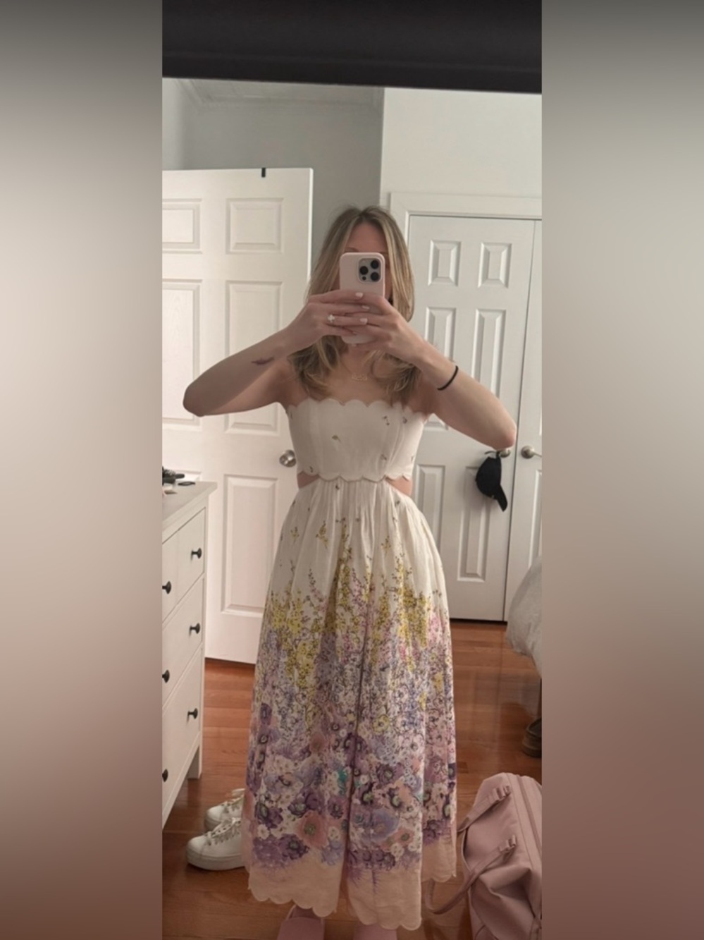 Zimmermann White Scallop-Bodice Floral Midi Dress